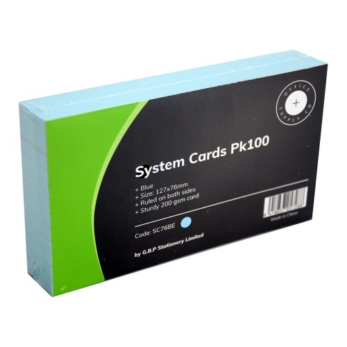 System Cards Ruled 76 x 127mm Blue Pack 100 System Cards Ruled 76 x 127mm Blue Pack 100