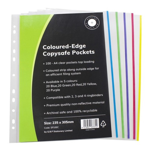 100 OSC Copysafe Pockets 5-Colours 50 Micron A4