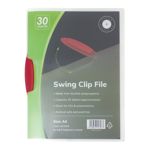 OSC Red Swing Clip Report Cover Holds 30 Sheets A4 OSC Red Swing Clip Report Cover Holds 30 Sheets A4