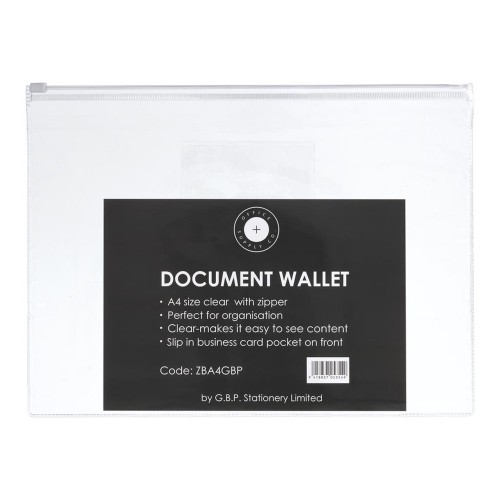 OSC Document Wallet A4 Zip Closure Clear OSC Document Wallet A4 Zip Closure Clear