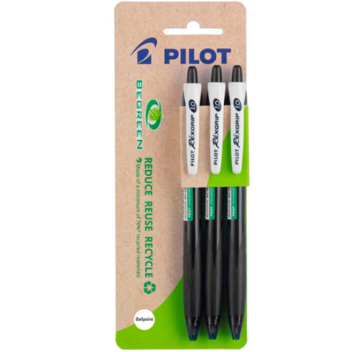 Pilot BeGreen Rexgrip Ballpoint Medium Black, Pack of 3 Pilot BeGreen Rexgrip Ballpoint Medium Black, Pack of 3