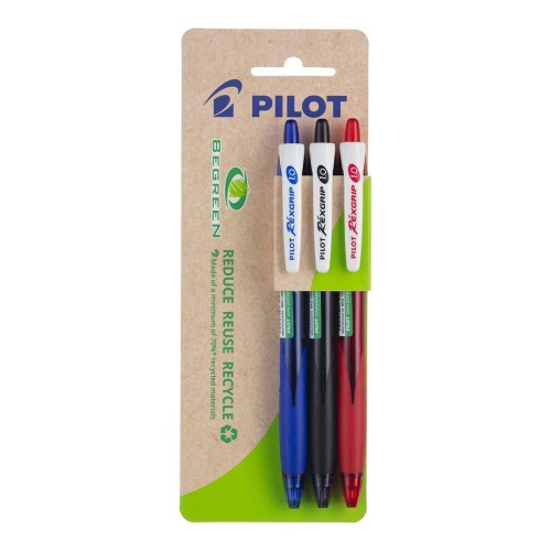 3-Pack Pilot BeGreen Rexgrip Ballpoint Medium Assorted 3-Pack Pilot BeGreen Rexgrip Ballpoint Medium Assorted