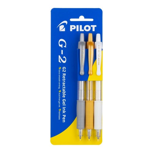 Pilot G2 Gel Fine Metallic GSW, Pack of 3 HS Pilot G2 Gel Fine Metallic GSW, Pack of 3 HS