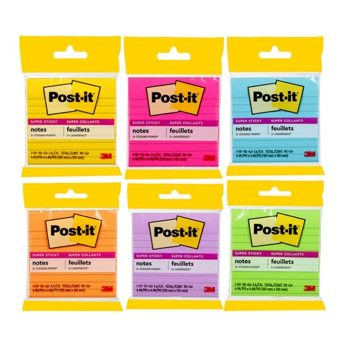 Post-it Super Sticky Lined Notes 4490-SSMX 101x101mm Assorted 90sh Post-it Super Sticky Lined Notes 4490-SSMX 101x101mm Assorted 90sh