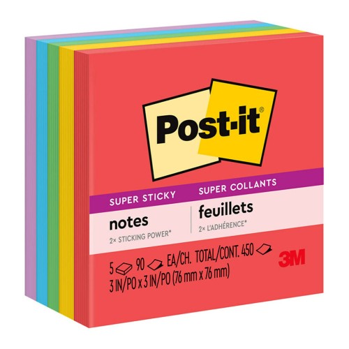 5-Pack Post-it Super Sticky Notes 654-5SSAN 76x76mm Primaries (Marrakesh) 5-Pack Post-it Super Sticky Notes 654-5SSAN 76x76mm Primaries (Marrakesh)