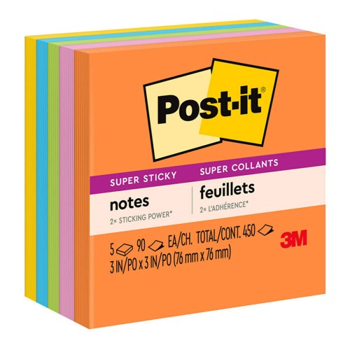 5-Pack Post-it Super Sticky Notes 654-5SSAU 76x76mm Energy (Rio)