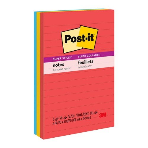 3-Pack Post-it Super Sticky Lined Notes 660-3SSAN 101x152mm Primaries (Marrakesh) 3-Pack Post-it Super Sticky Lined Notes 660-3SSAN 101x152mm Primaries (Marrakesh)