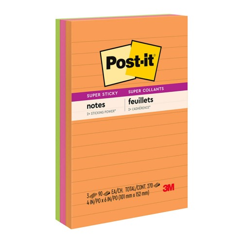 3-Pack Post-it Super Sticky Lined Notes 660-3SSUC 101x152mm Energy (Rio) 3-Pack Post-it Super Sticky Lined Notes 660-3SSUC 101x152mm Energy (Rio)