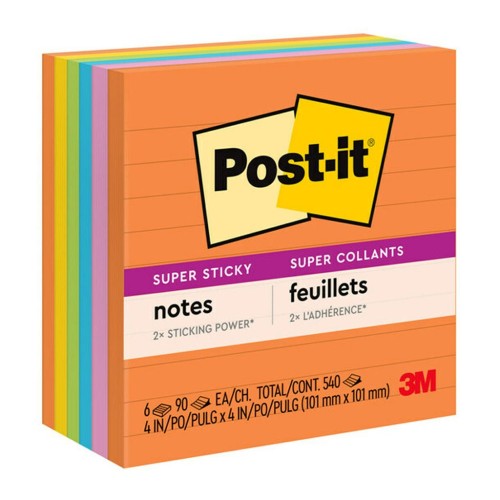 6-Pack Post-it Super Sticky Lined Notes 675-6SSUC 101x101mm Energy (Rio) 6-Pack Post-it Super Sticky Lined Notes 675-6SSUC 101x101mm Energy (Rio)