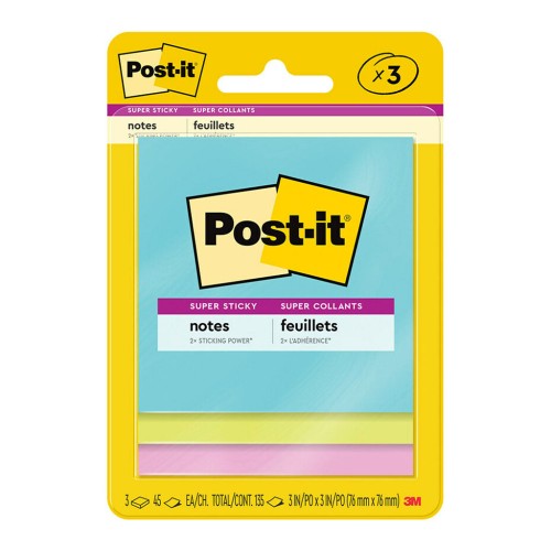 3-Pack Post-it Super Sticky Notes 3321-SSMIA 76x76mm Supernova (Miami)