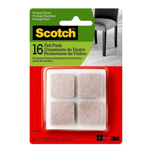 Scotch Felt Pads SP844 2.54cm Square Beige, Pack of 16 Scotch Felt Pads SP844 2.54cm Square Beige, Pack of 16