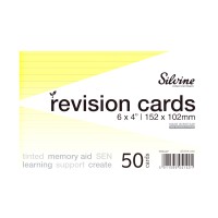 Silvine Tinted Revision Cards 6mm Ruled 152 x 102mm 50 Cards Yellow