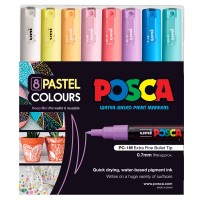 Uni Posca Marker 0.7mm Ultra-Fine Round Tip 8 Pack Pastel Colours PC-1M