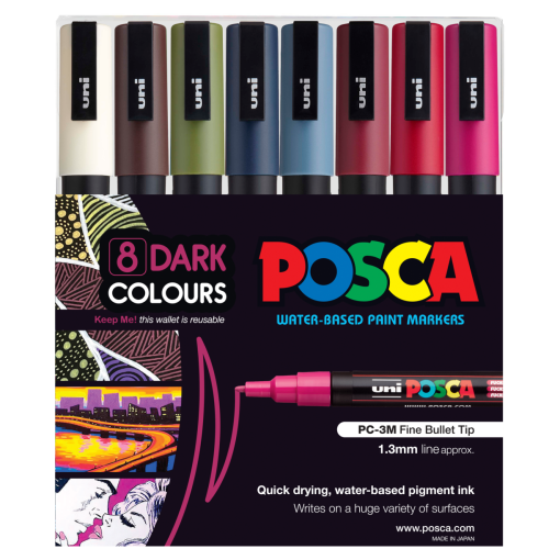 Uni Posca Marker 0.9-1.3mm Fine 8 Pack Dark Colours PC-3M Uni Posca Marker 0.9-1.3mm Fine 8 Pack Dark Colours PC-3M