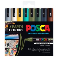 Uni Posca Marker 1.8-2.5mm Med Bullet 8 Pack Earth Colours PC-5M
