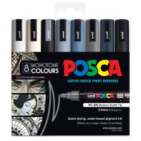 Uni Posca Marker 1.8-2.5mm Med Bullet 8 Pack Monotone Colours PC-5M