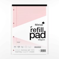 Silvine Tinted Refill Pad A4 8mm Lined with Margin 100 Pages Pink