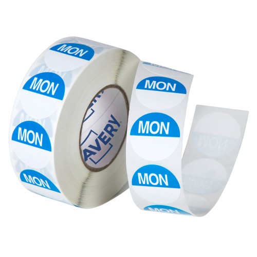 Avery Labels Monday Round Day 24mm Blue White 1000 Roll Avery Labels Monday Round Day 24mm Blue White 1000 Roll
