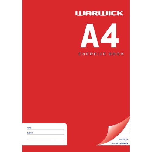 Warwick Exercise Book 32 Leaf A4 Ruled 8mm Warwick Exercise Book 32 Leaf A4 Ruled 8mm