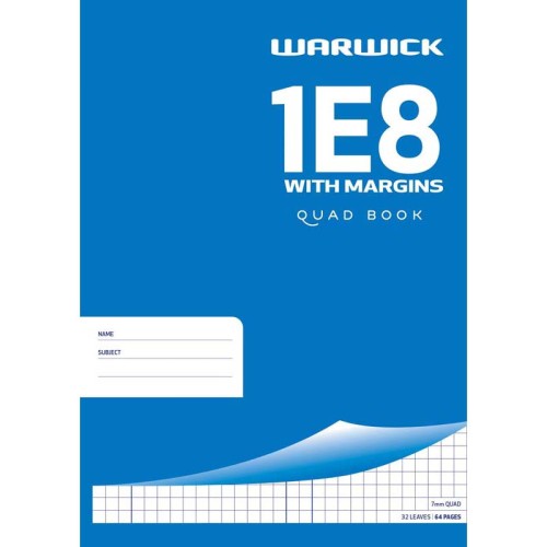 Warwick Exercise Book 1E8 7mm Quad With Margin 32 Leaf A4 Warwick Exercise Book 1E8 7mm Quad With Margin 32 Leaf A4