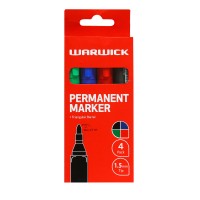 Warwick Permanent Marker Bullet Tip Assorted Pack 4