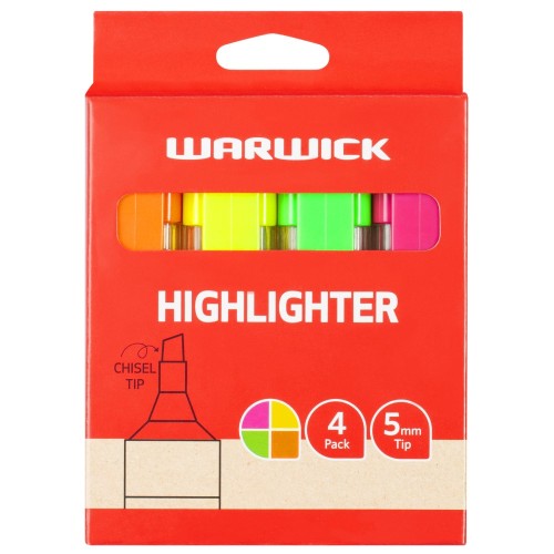 Warwick Highlighter Stubby Assorted 4 Pack Warwick Highlighter Stubby Assorted 4 Pack