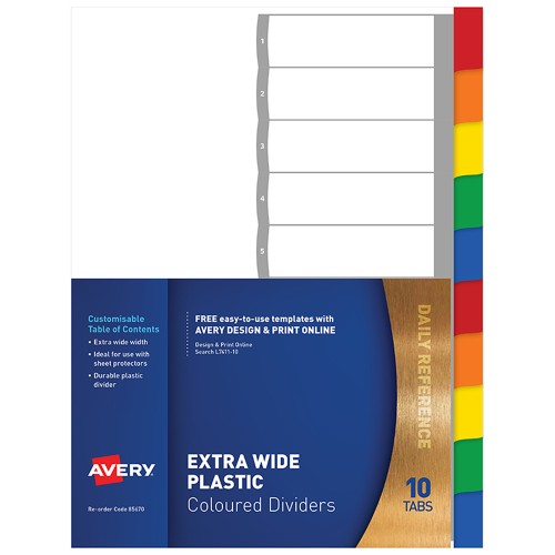 Avery Dividers A4 10 Tab Coloured Pre-Printed Extra Wide L7411-10 Avery Dividers A4 10 Tab Coloured Pre-Printed Extra Wide L7411-10