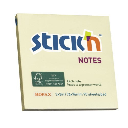Stick'n FSC Note 76x76mm 90 Sheets Yellow Stick'n FSC Note 76x76mm 90 Sheets Yellow