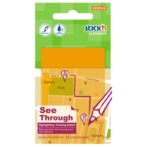 Stick'n Clearnote Orange 76x51mm 50 Sheets Transparent Stick'n Clearnote Orange 76x51mm 50 Sheets Transparent