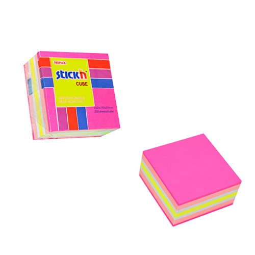 Stick'n Note Cube 51x51mm 250 Sheets Neon & Pastel Mix Magenta Front Stick'n Note Cube 51x51mm 250 Sheets Neon & Pastel Mix Magenta Front