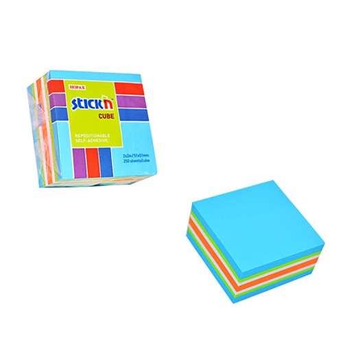 Stick'n Note Cube 51x51mm 250 Sheets Neon & Pastel Mix Blue Front Stick'n Note Cube 51x51mm 250 Sheets Neon & Pastel Mix Blue Front