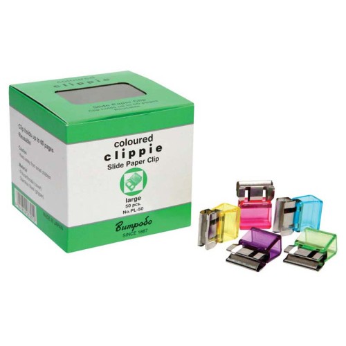 Clippie Paper Clip Slide Large Coloured Box 50 Clippie Paper Clip Slide Large Coloured Box 50