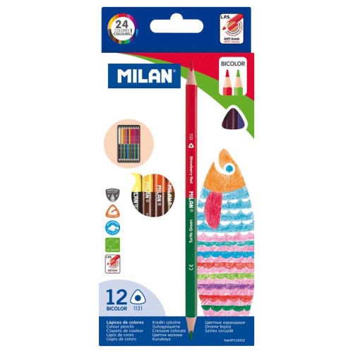 Milan Bicoloured Pencils Pack 12 Assorted Colours Milan Bicoloured Pencils Pack 12 Assorted Colours