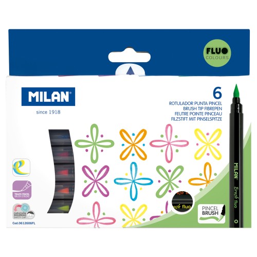 Milan Markers Brush Tip Fluoro Pack 6 Milan Markers Brush Tip Fluoro Pack 6