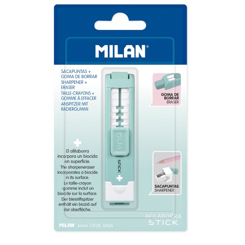 Milan Anti-Bacterial Stick Sharpener Eraser Turquoise Milan Anti-Bacterial Stick Sharpener Eraser Turquoise