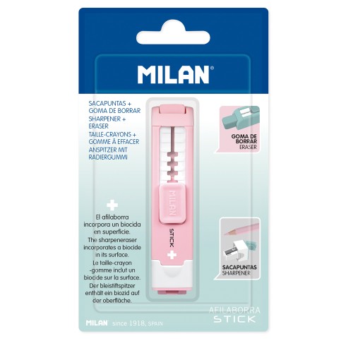 Milan Anti-Bacterial Stick Sharpener Eraser Pink Milan Anti-Bacterial Stick Sharpener Eraser Pink
