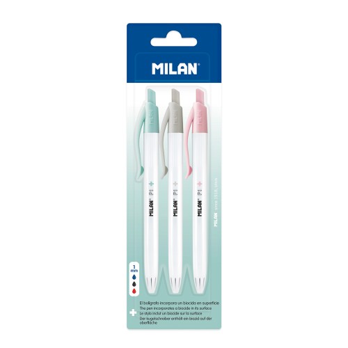 Milan Anti-Bacterial P1+ Ball Point Pen Assorted Pack 3 Milan Anti-Bacterial P1+ Ball Point Pen Assorted Pack 3