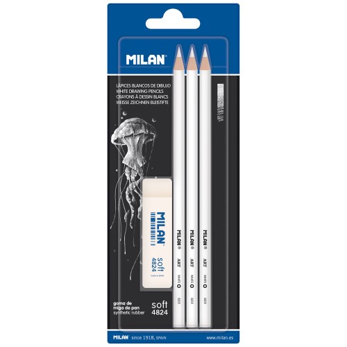 Milan White Drawing Pencils Pack 3 + Eraser Milan White Drawing Pencils Pack 3 + Eraser