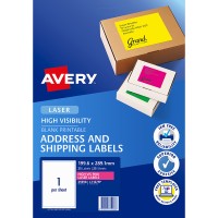 Avery Shipping Label L7167FP Flo Pink Laser 199.6 X 289.1mm 1up 25 Sheets