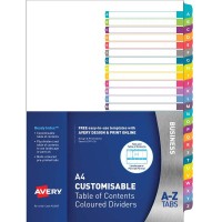 Avery Customisable Table Of Contents A4 A-Z Tabs Coloured L7411-26