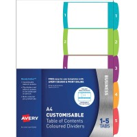 Avery Customisable Table Of Contents A4 1-5 Tabs Coloured L7411-5