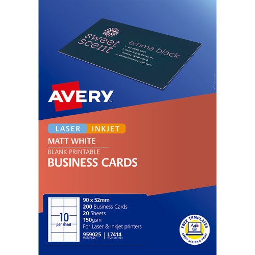 Avery Business Cards L7414-20 20 Inkjet Laser 10up 20 Sheets Avery Business Cards L7414-20 20 Inkjet Laser 10up 20 Sheets
