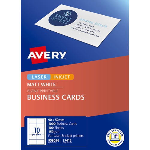 Avery Business Cards L7415-100 10up 100 Sheets Inkjet Laser Avery Business Cards L7415-100 10up 100 Sheets Inkjet Laser