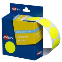 Avery Label Dispenser DMC24FY Yellow Fluoro Round 24mm 350 Pack
