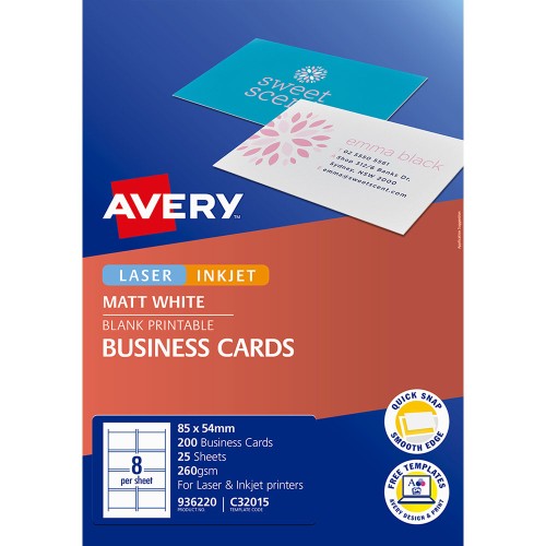 Avery Business Cards Inkjet 8up 25 Sheets C32015 Avery Business Cards Inkjet 8up 25 Sheets C32015