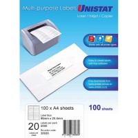 Unistat Label DL 20up 98x25.4 20up 100 Sheets