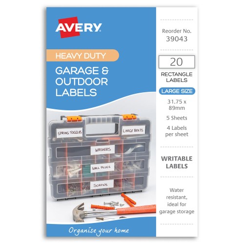 Avery Garage & Outdoor Labels 31x89mm 4up 5 Sheets Avery Garage & Outdoor Labels 31x89mm 4up 5 Sheets