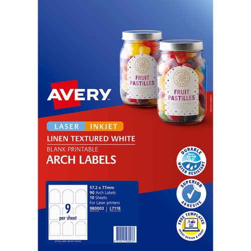 Avery Arched Textured Labels L7118 White 10 Sheets 9up Avery Arched Textured Labels L7118 White 10 Sheets 9up