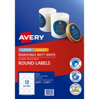 Avery Label L7104REV Round White 60mm 12up 10 Sheets