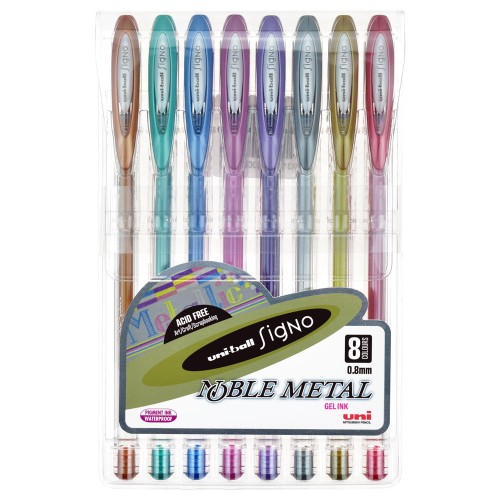 Uni-ball Signo Noble 0.8mm Metal Capped Pack 8 Asstd UM-120 Uni-ball Signo Noble 0.8mm Metal Capped Pack 8 Asstd UM-120